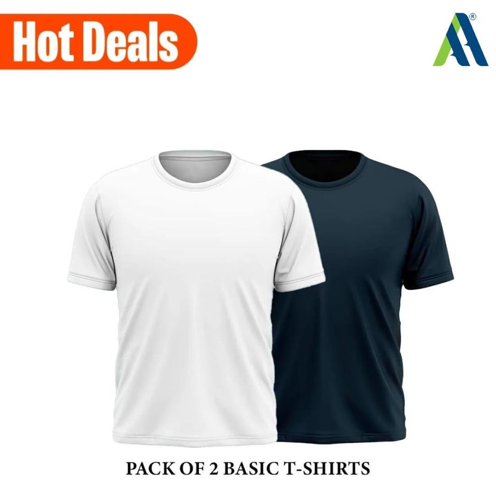 Men's Stitched Jersey Plain T-Shirt, Pack of 2