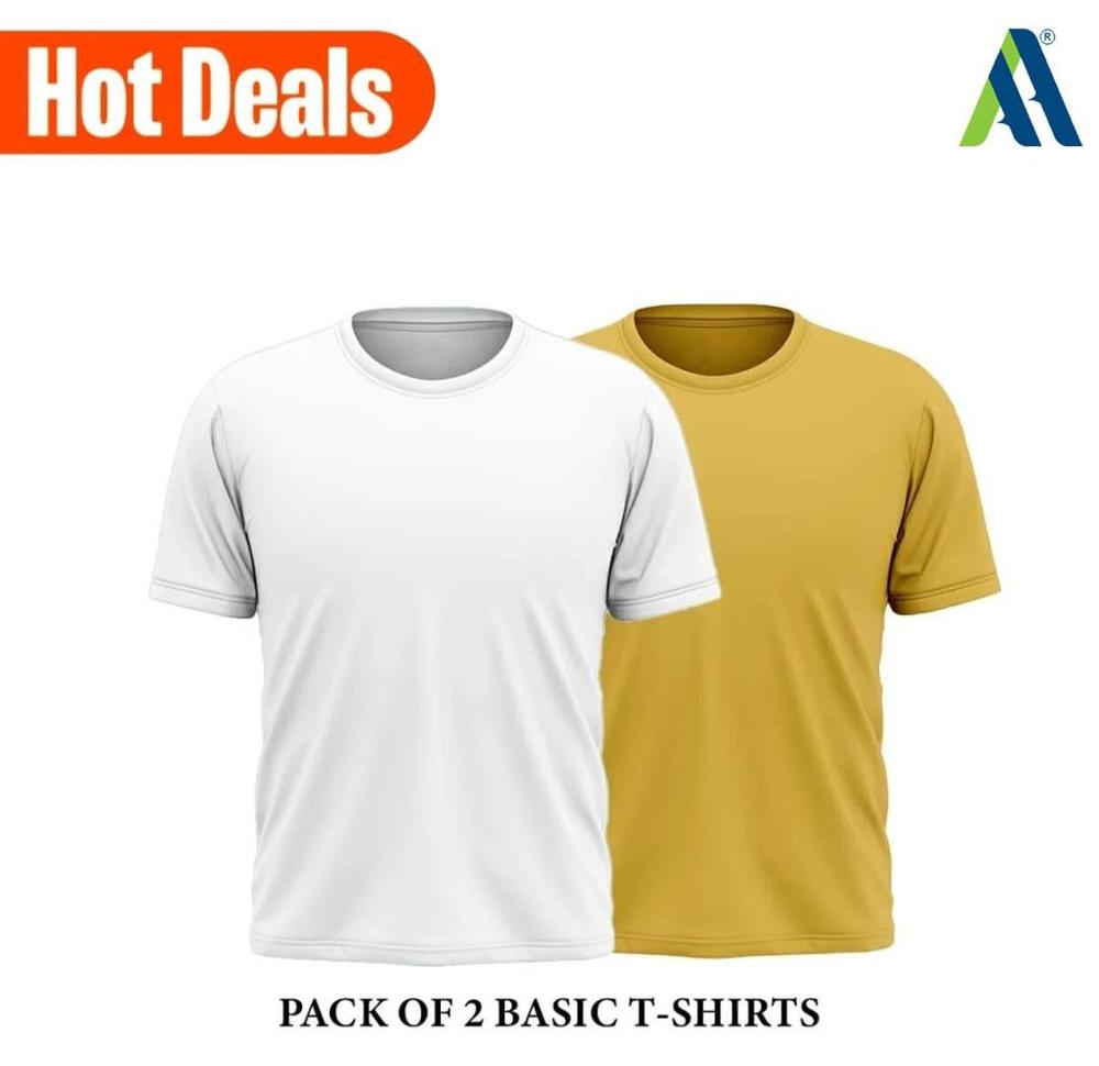 Men's Stitched Jersey Plain T-Shirt, Pack of 2