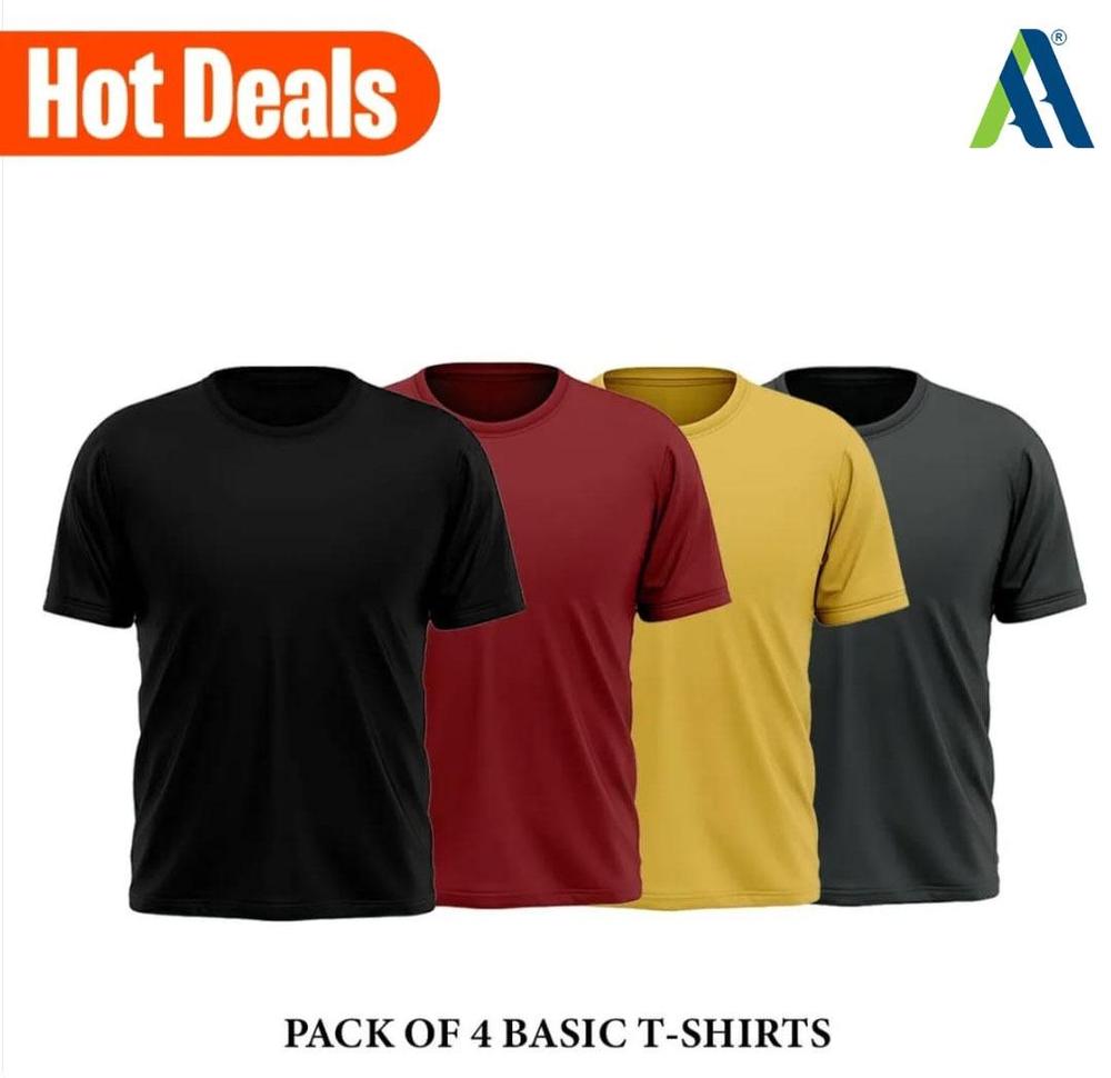 Men's Stitched Jersey Plain T-Shirt, Pack of 4