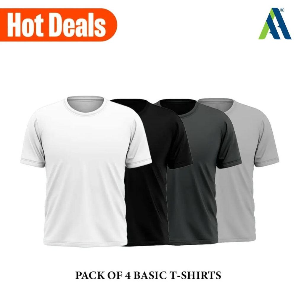  Men's Stitched Jersey Plain T-Shirt, Pack of 4