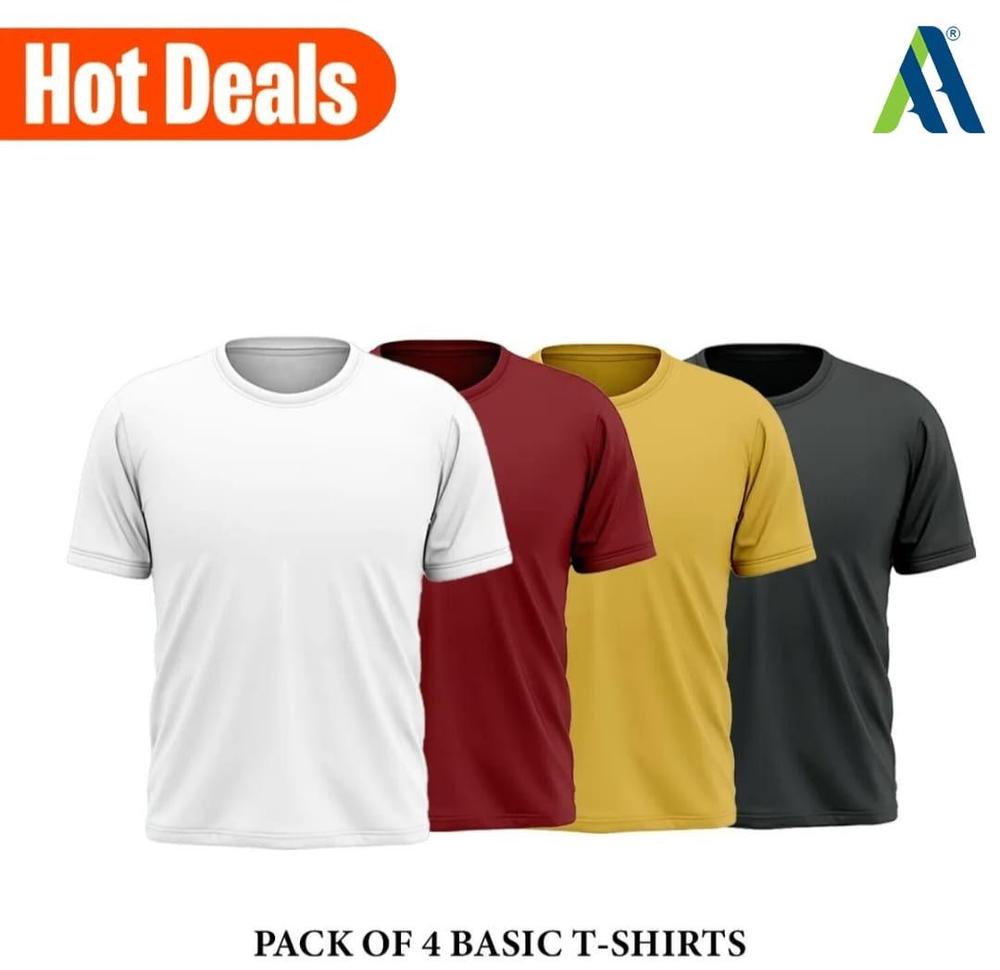  Men's Stitched Jersey Plain T-Shirt, Pack of 4