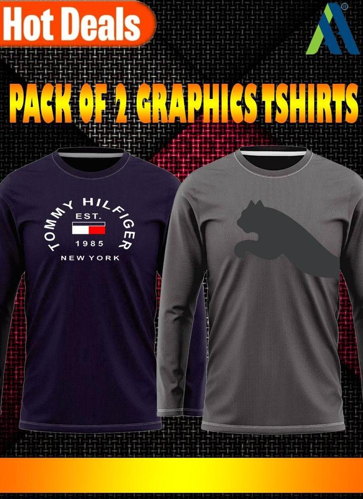  Jersey Graphic Sublimation Full Sleeves Shirt -Pack Of 2