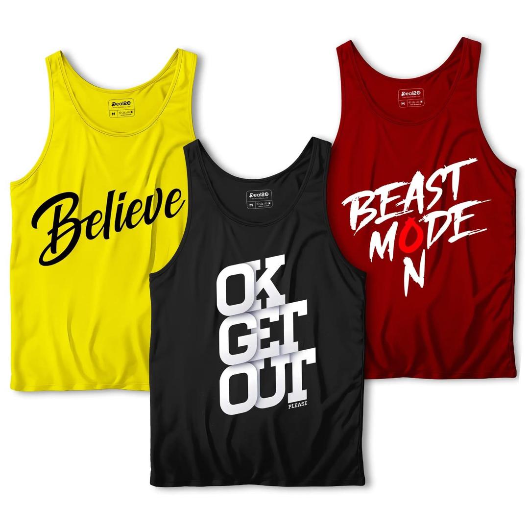 Men's Printed Sando Tanks For Men's, Pack of 3 (Ok, Get Out)