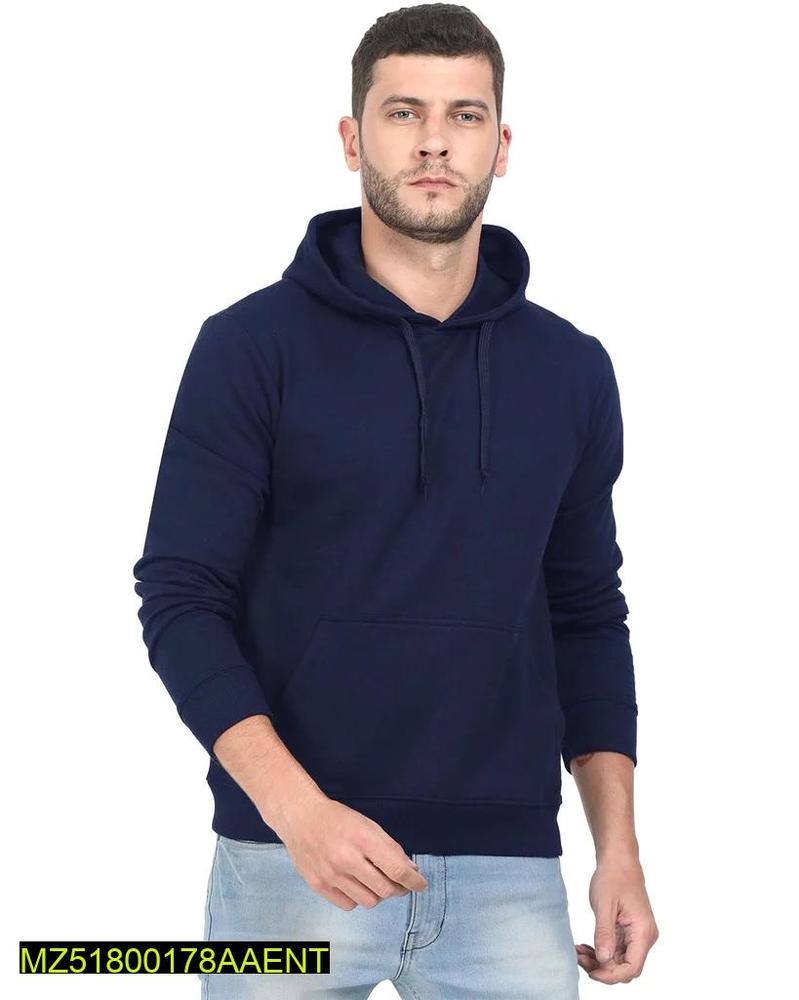 Men's Stitched Fleece Plain Hoodie, Blue