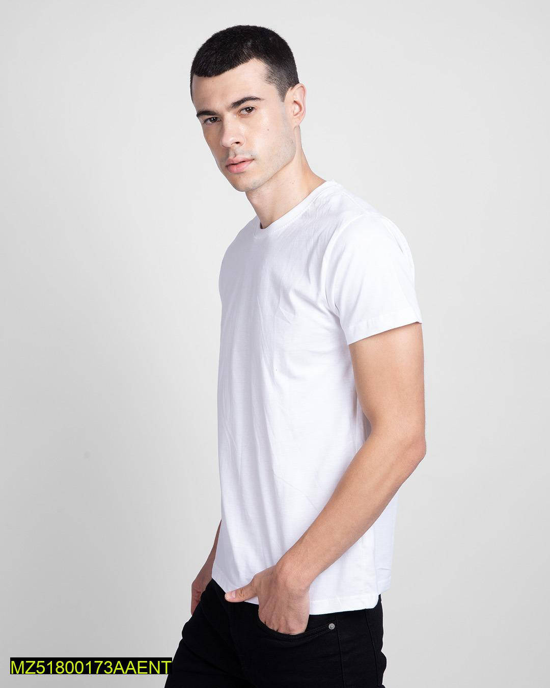 1 Pc Men's Stitched Round Neck T-Shirt, White
