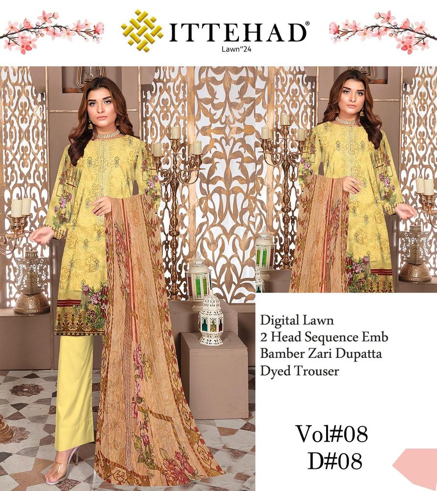 3 Pcs Women's Unstitched Lawn Embroidered Suit