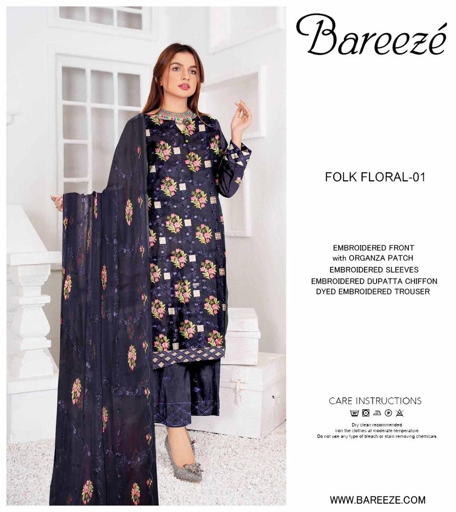 3 Pcs Women's Unstitched Lawn Embroidered Suit