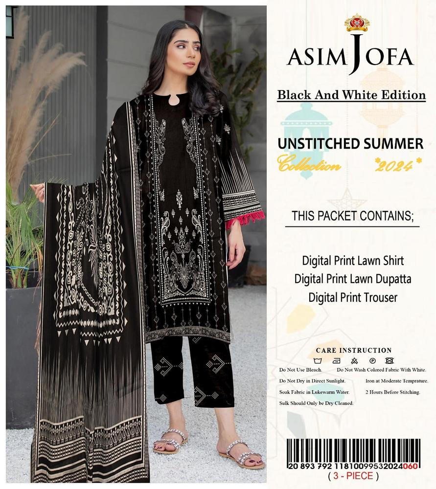 3 Pcs Women's Unstitched Lawn Printed Suit