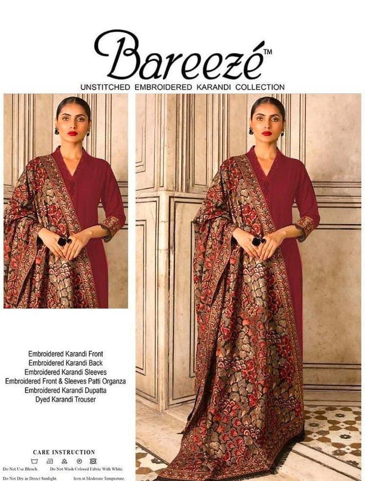 3 Pcs Women's Unstitched Karandi Embroidered Suit