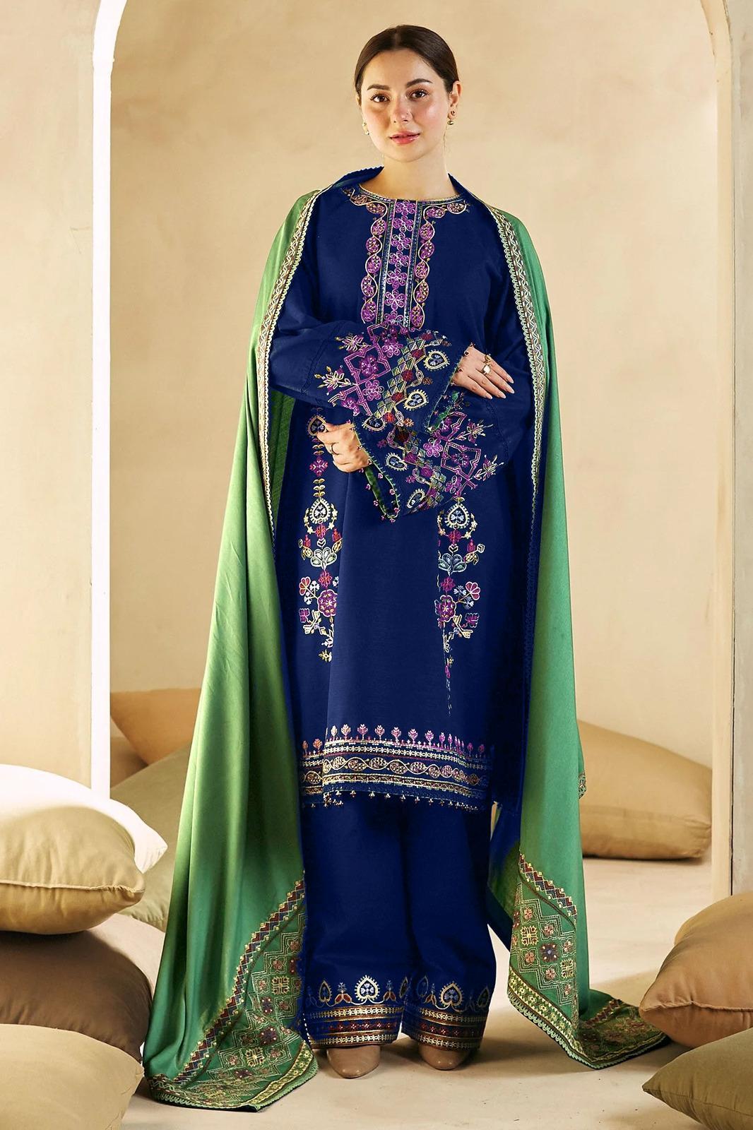 3 Pcs Women's Unstitched Embroidered Suit