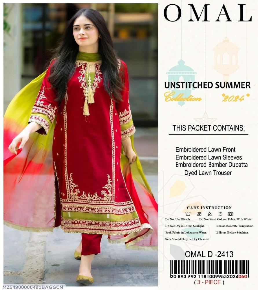 3 Pcs Women's Unstitched Embroidered Suit