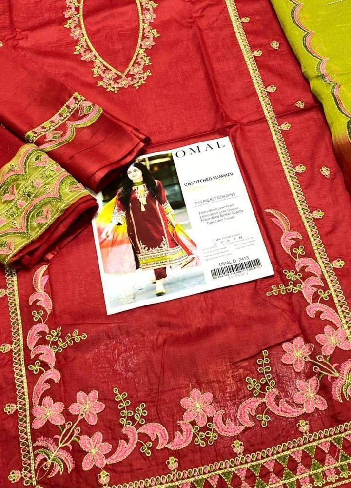 3 Pcs Women's Unstitched Embroidered Suit