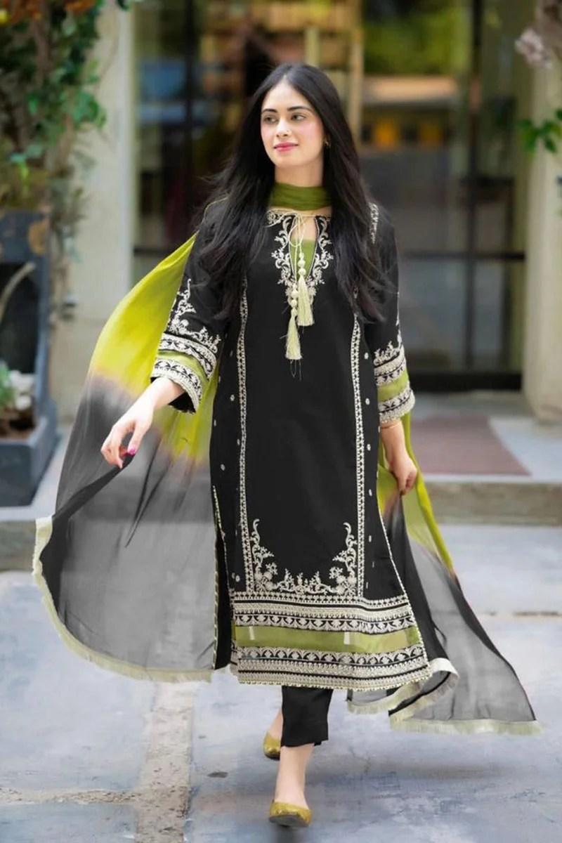 3 Pcs Women's Unstitched Embroidered Suit