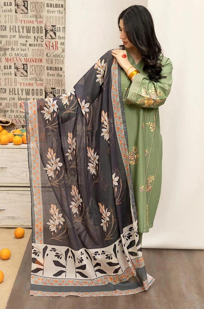 3 Pcs Women's Unstitched Embroidered Suit