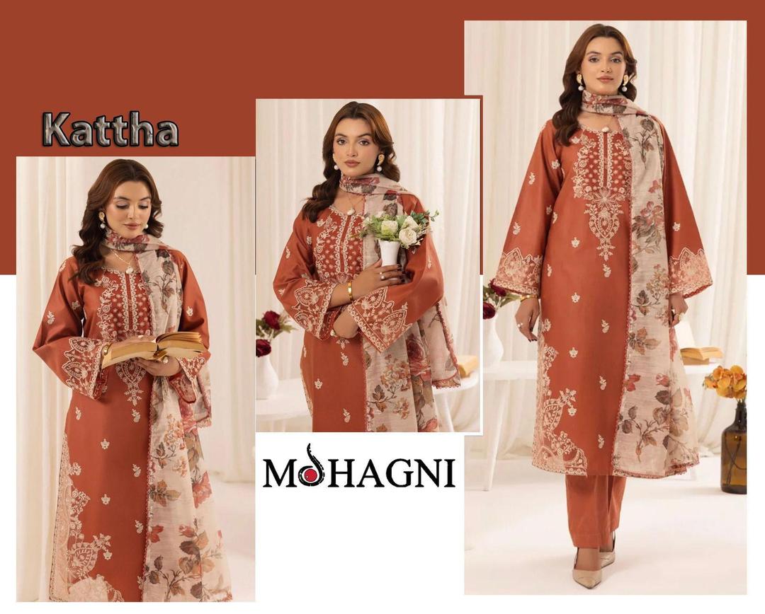 3 Pcs Women's Unstitched Embroidered Suit
