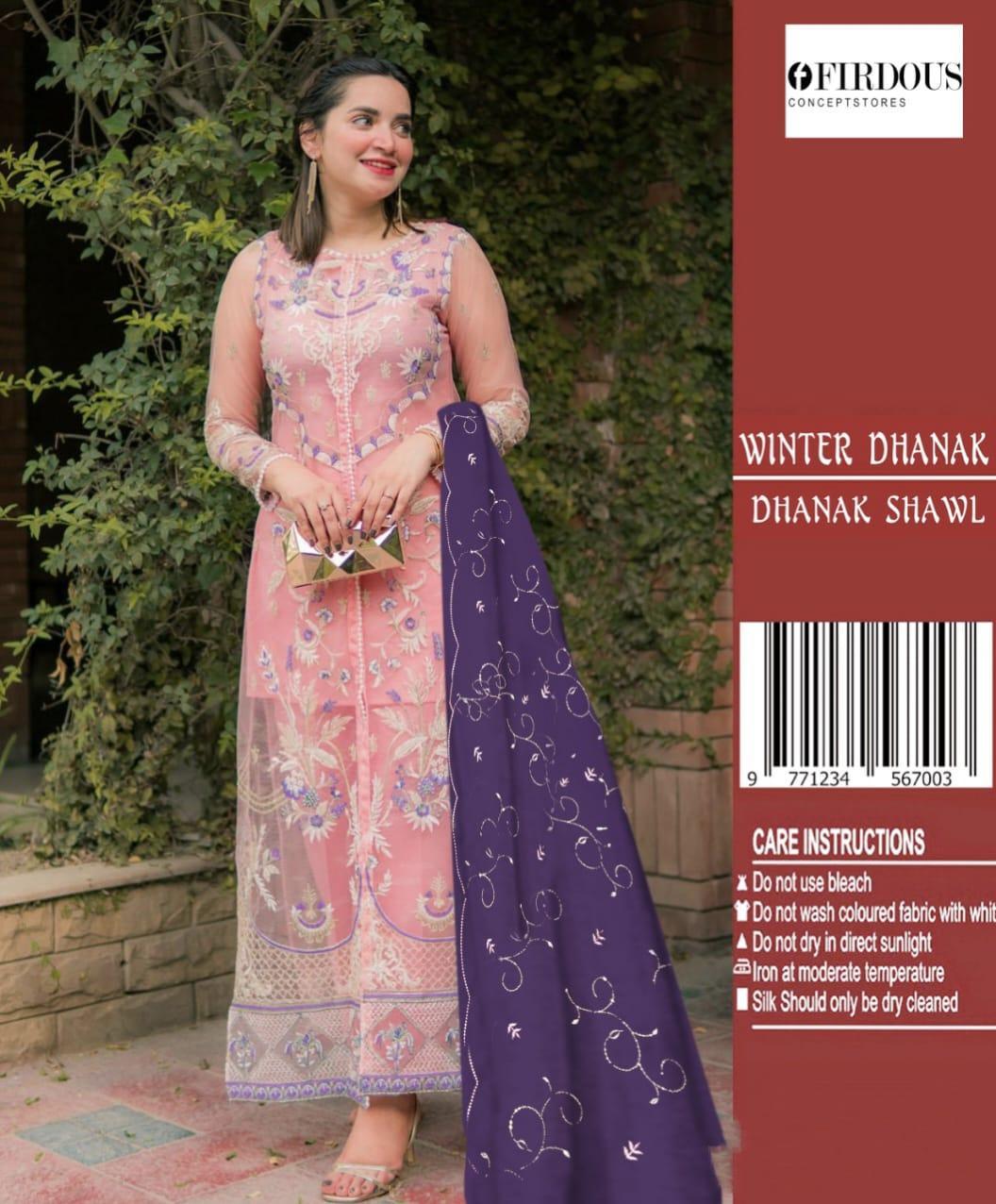 2 Pcs Women's Unstitched Dhanak Embroidered Suit