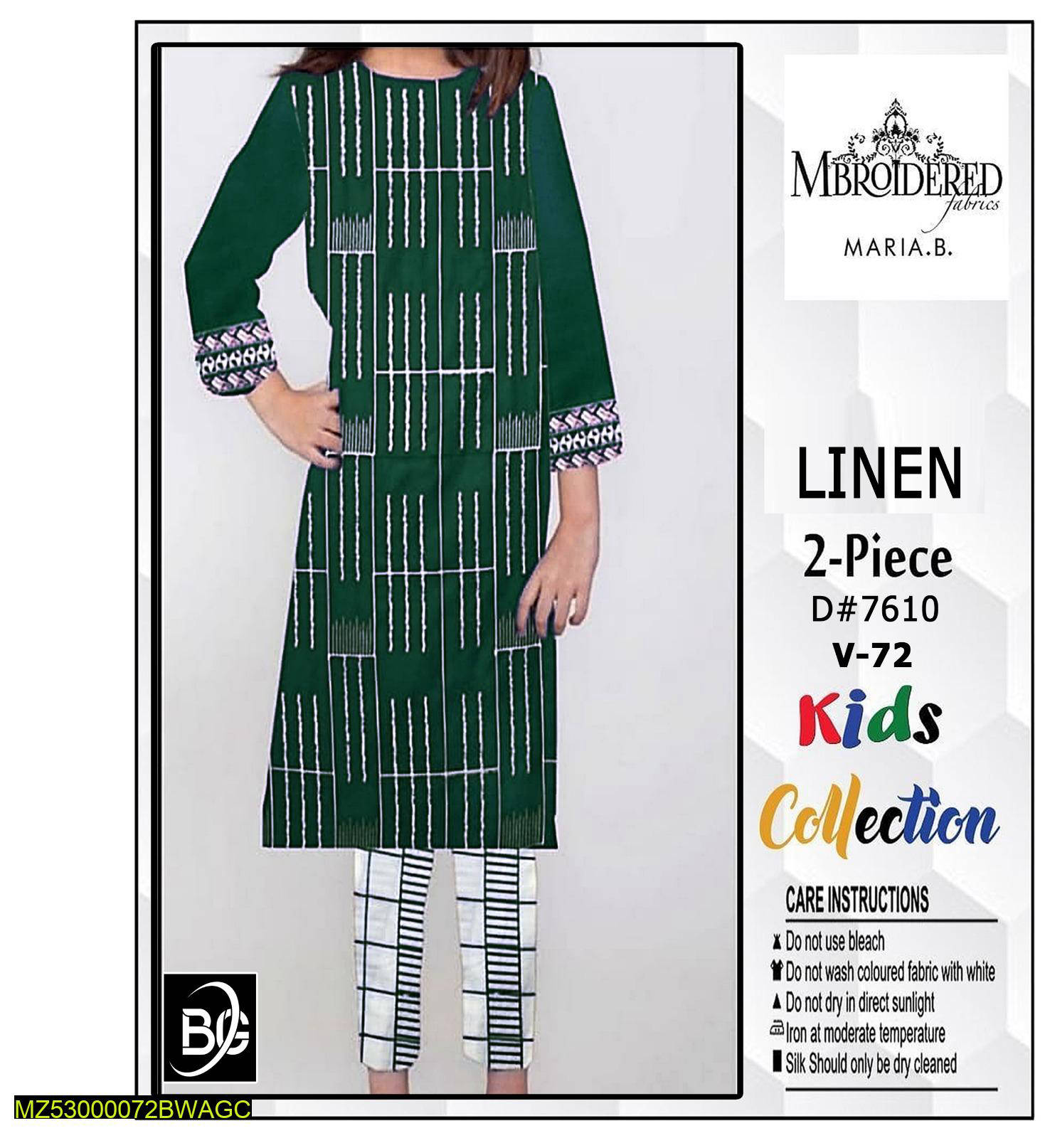 2 Pcs Kid's Unstitched Linen Embroidered Suit