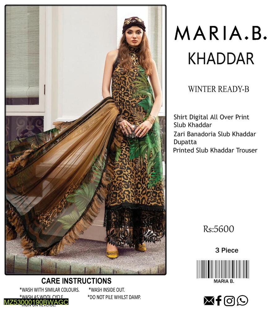 3 Pcs Women's Unstitched Digital Khaddar Suit