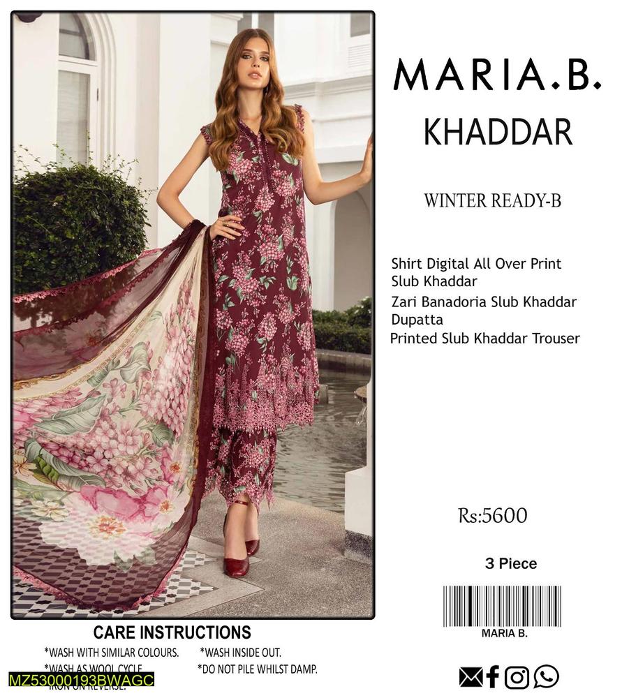 3 Pcs Women's Unstitched Digital Khaddar Suit