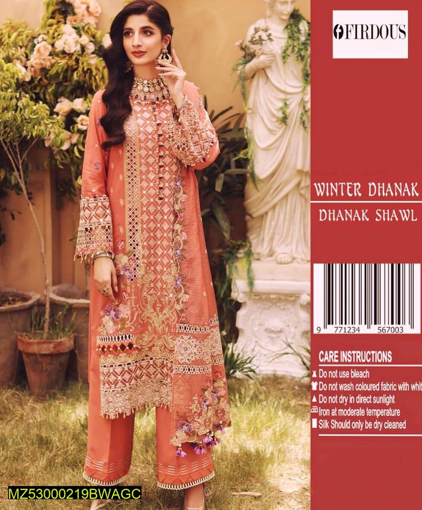 2 Pcs Women's Unstitched Dhanak Embroidered Suit