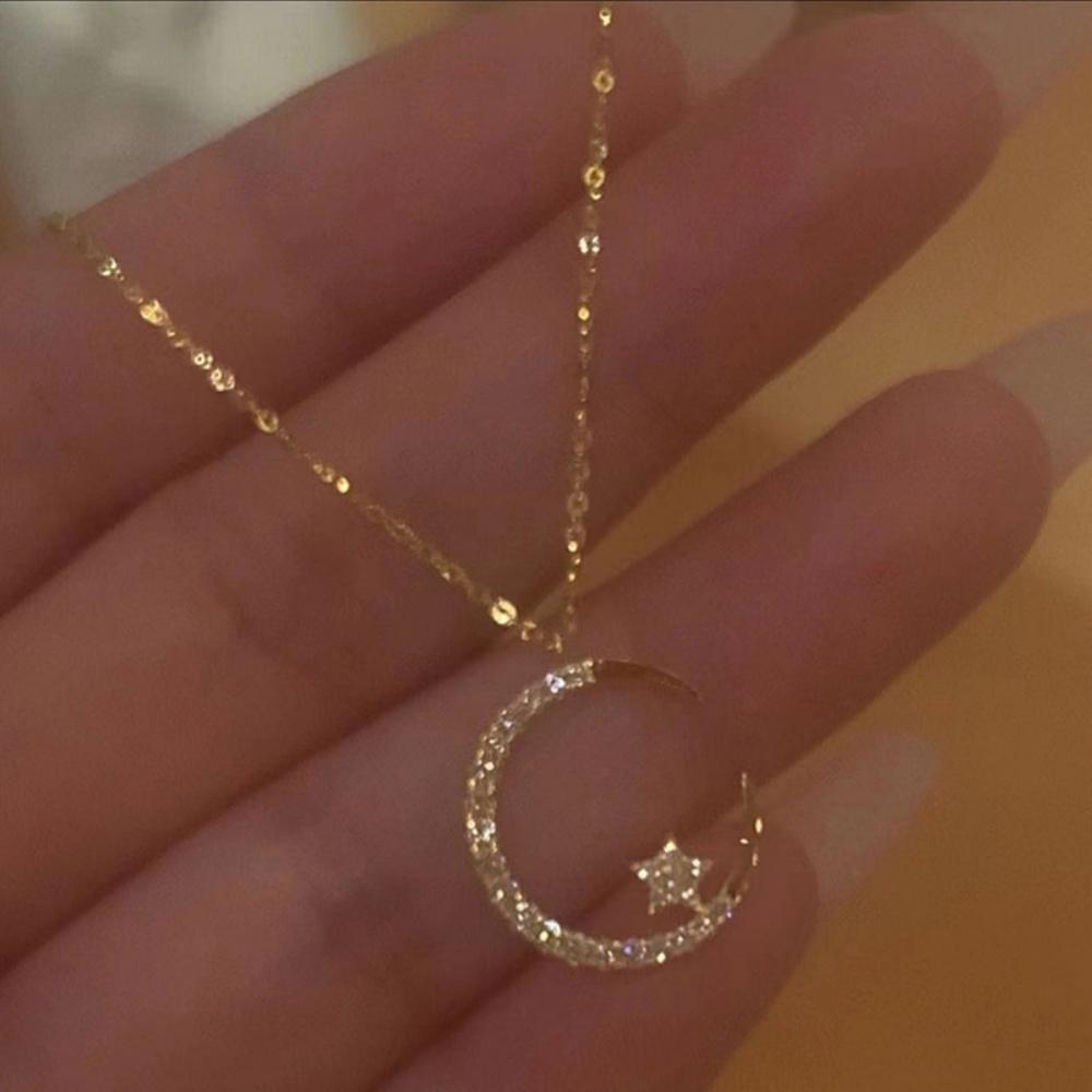 Elegant Moon Star Gold Plated Necklace For Girls/ Women