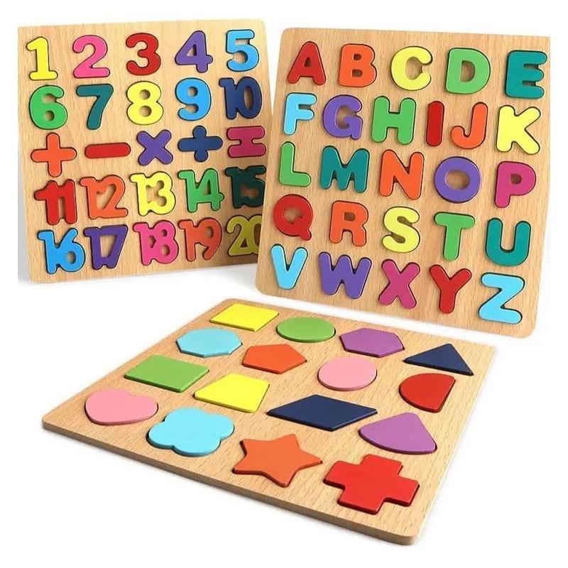 3 In 1 Fun Multicolor ABC, 123 and Shapes Puzzles -  Educational Toys