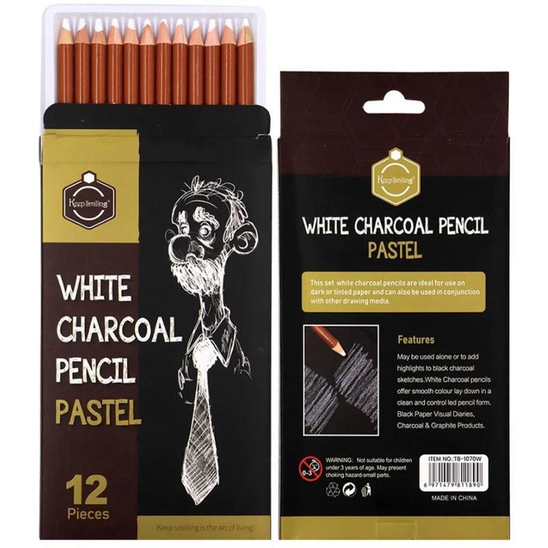12 Pcs Keep Smiling White Charcoal Pastel Pencils Set 