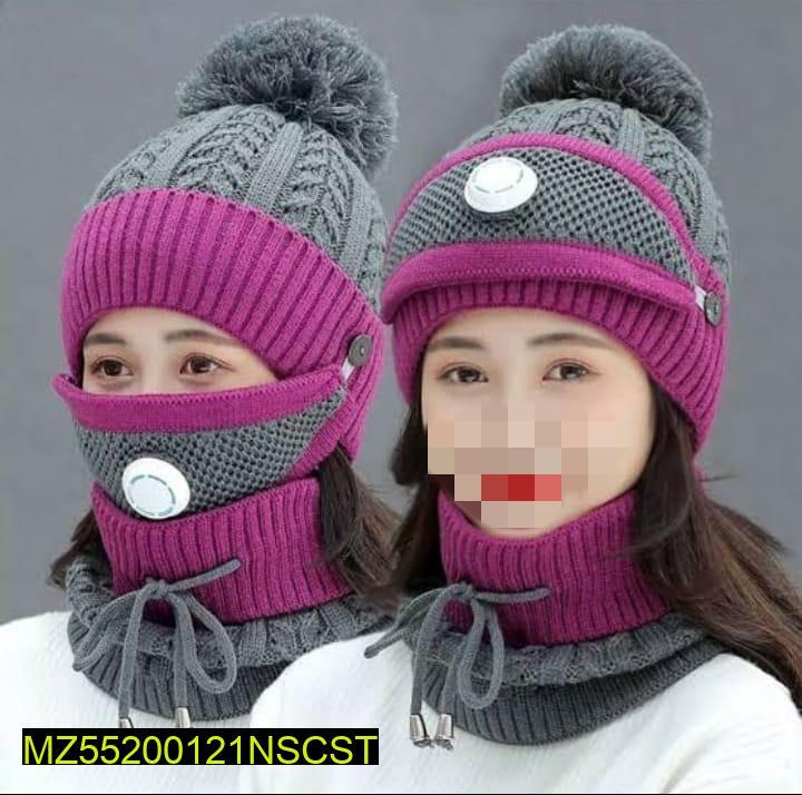 Beanie Wool Cap, Neck Warmer & Mask