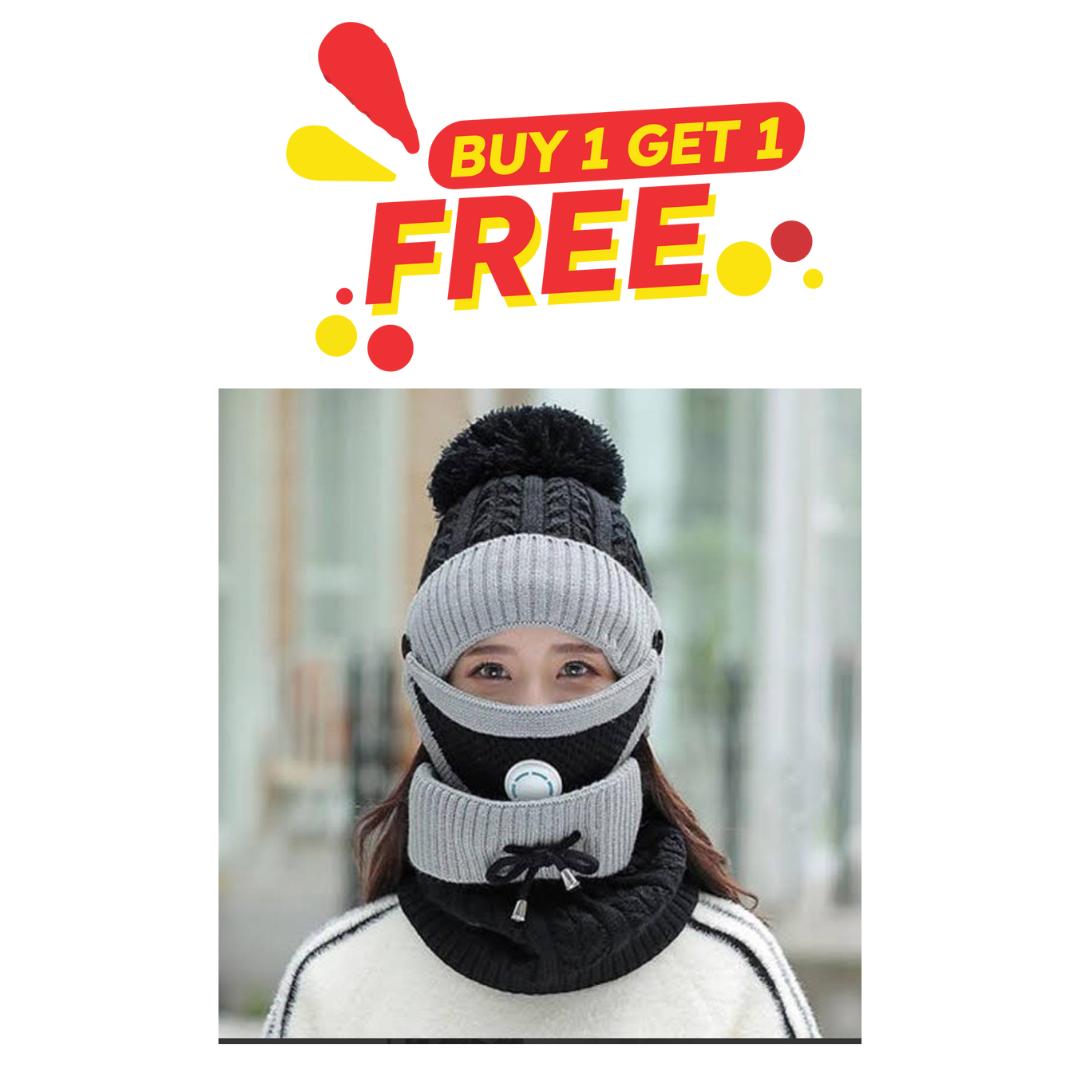 3 Pcs Denim Plain Beanie And Neck Warmer 1