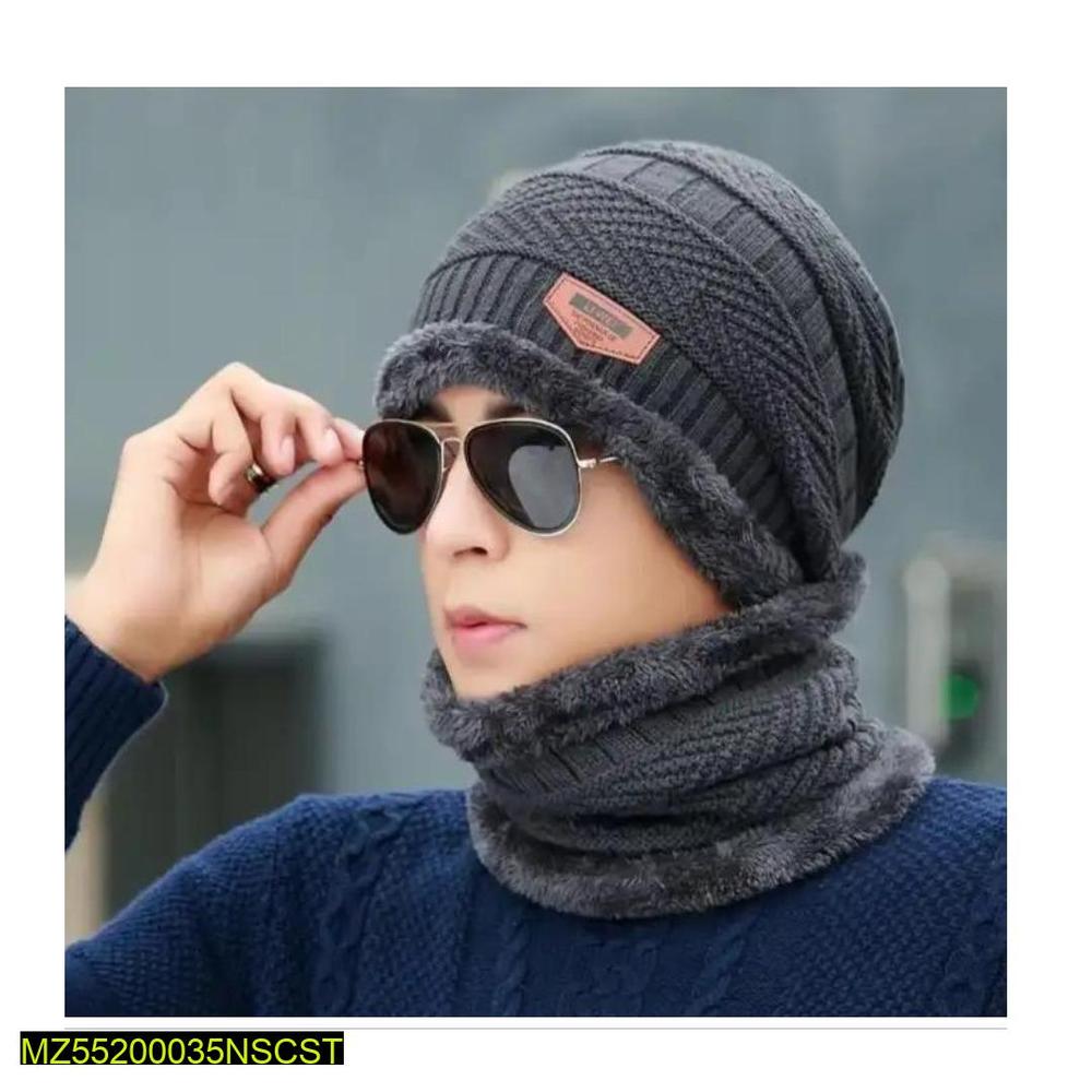 Unisex Beanie Wool Cap With Neck Warmer