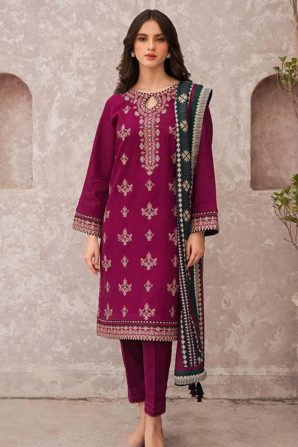 3 Pcs Women's Unstitched Embroidered Suit