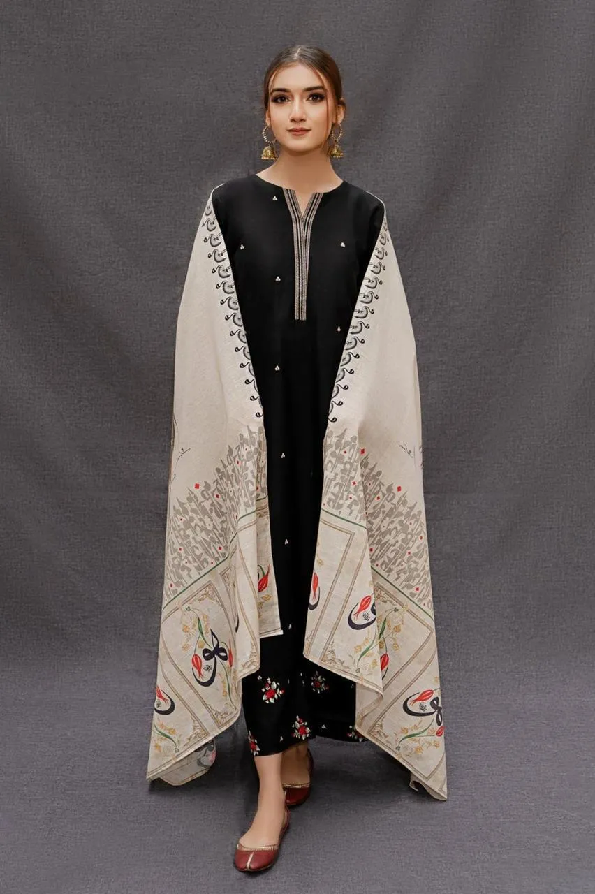 3 Pcs Women's Unstitched Embroidered Suit