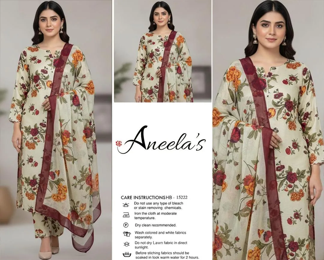 3 Pcs Women's Unstitched Digital Print Suit