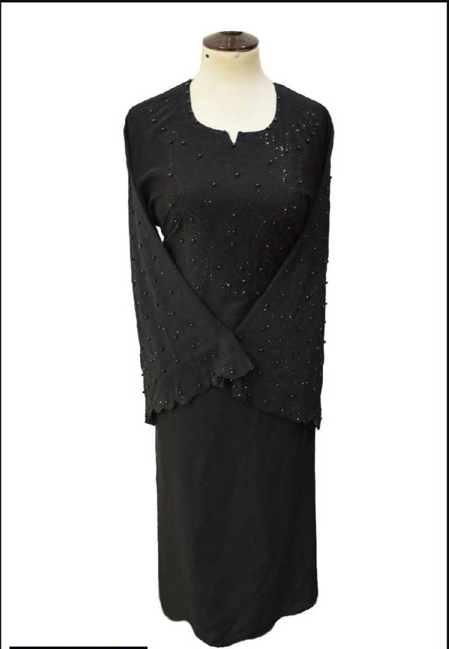 Black Embroidered Women's Abaya with Cross Front Sleeves view 4