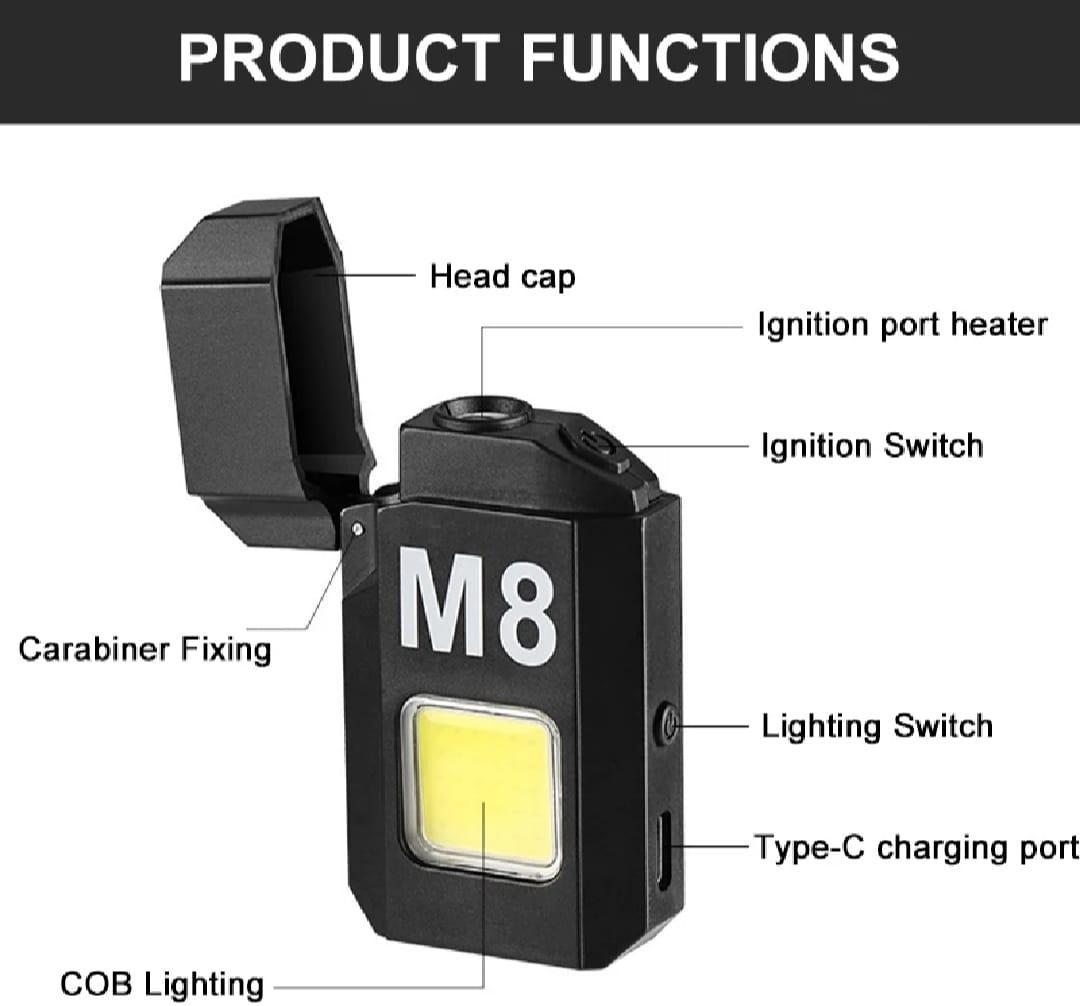 COB LED Flashlight With Lighters Dual Arc Pulse Flameless Lighter Type C Rechargeable Lighter