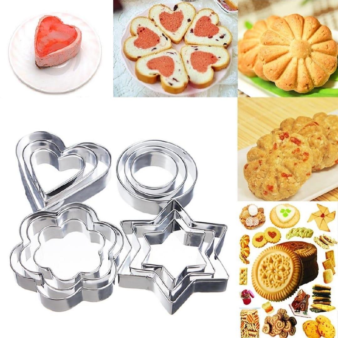 4 Different Shape Stainless Steel Cookie Cutter- 12 Pcs for Easy Baking