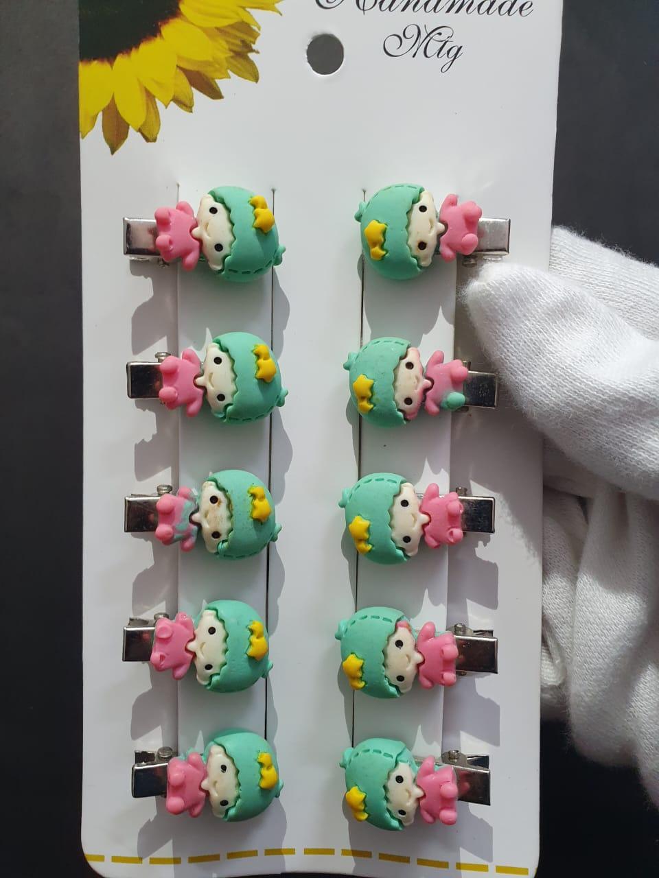 Vibrant Metal Hair Pins - Pack of 6 in Pink and Green