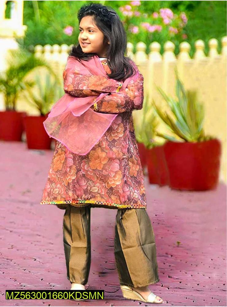 Brown Trouser With Pink Flowers Shirt ,KM0000211-Pink