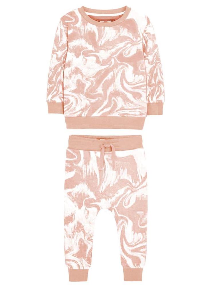 Kids Mania- Kids Full Sleeve Track Suit - Beige Marble Texture Print
