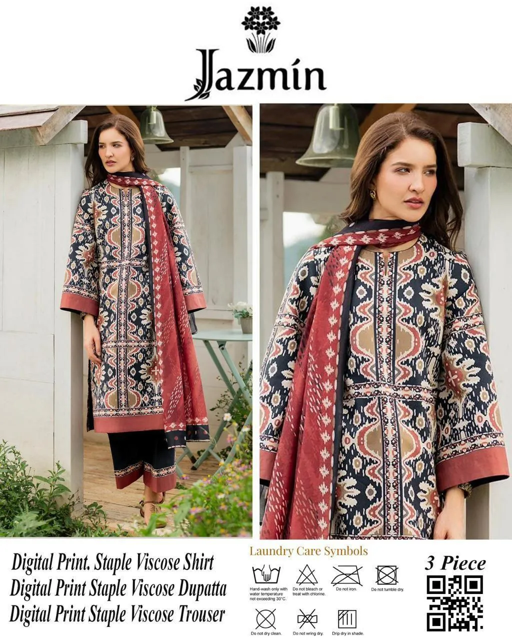 3 Pcs Women's Unstitched Printed Suit