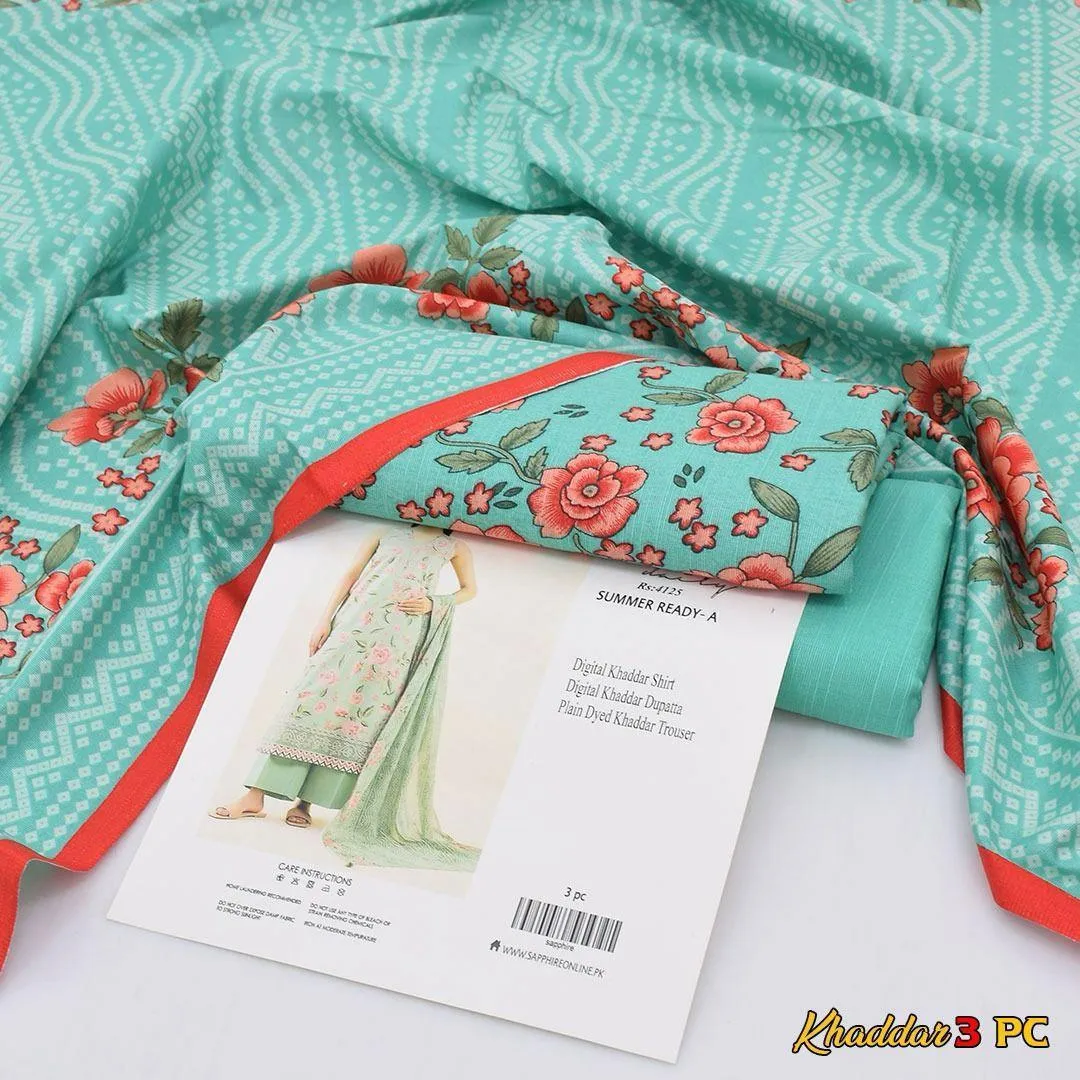 3 Pcs Women's Unstitched Printed Suit