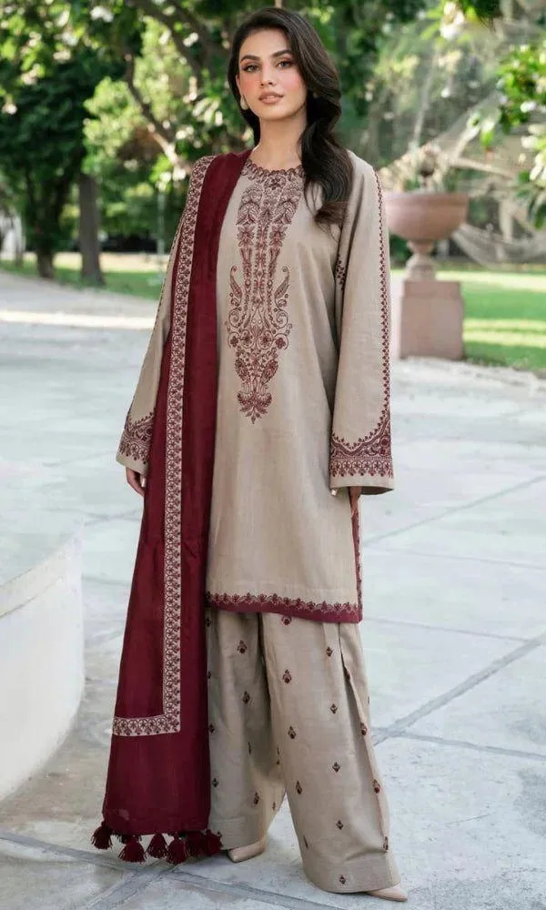 3 Pcs Women's Unstitched Embroidered Suit