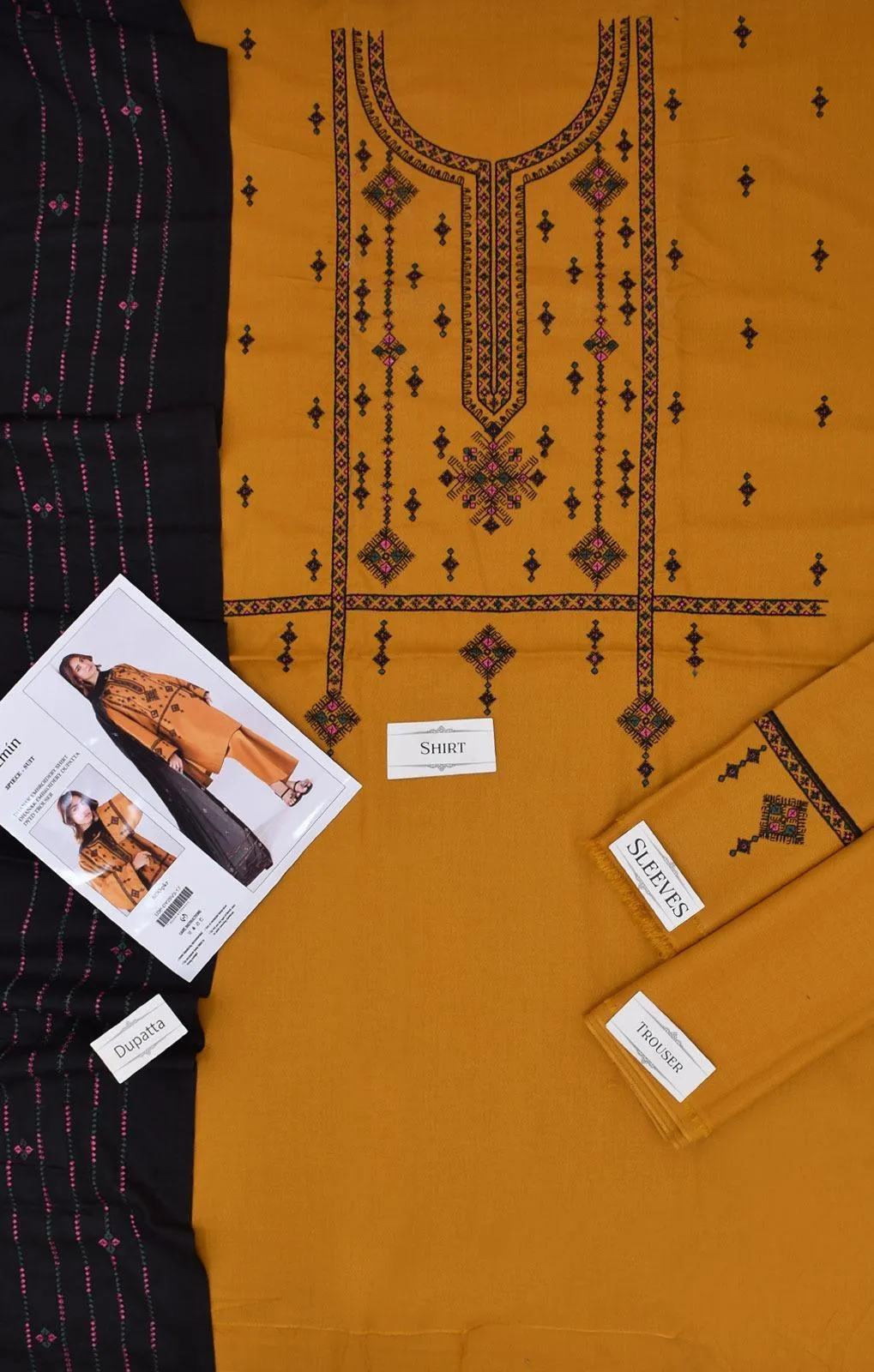 3 Pcs Women's Unstitched Embroidered Suit