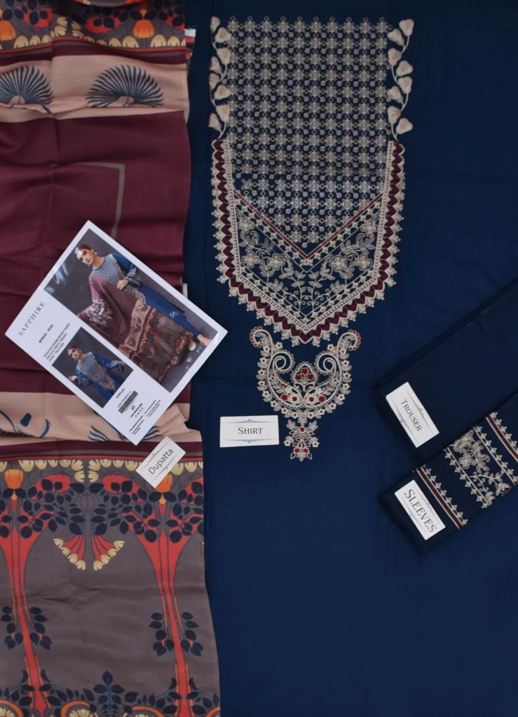 3 Pcs Women's Unstitched Embroidered Suit