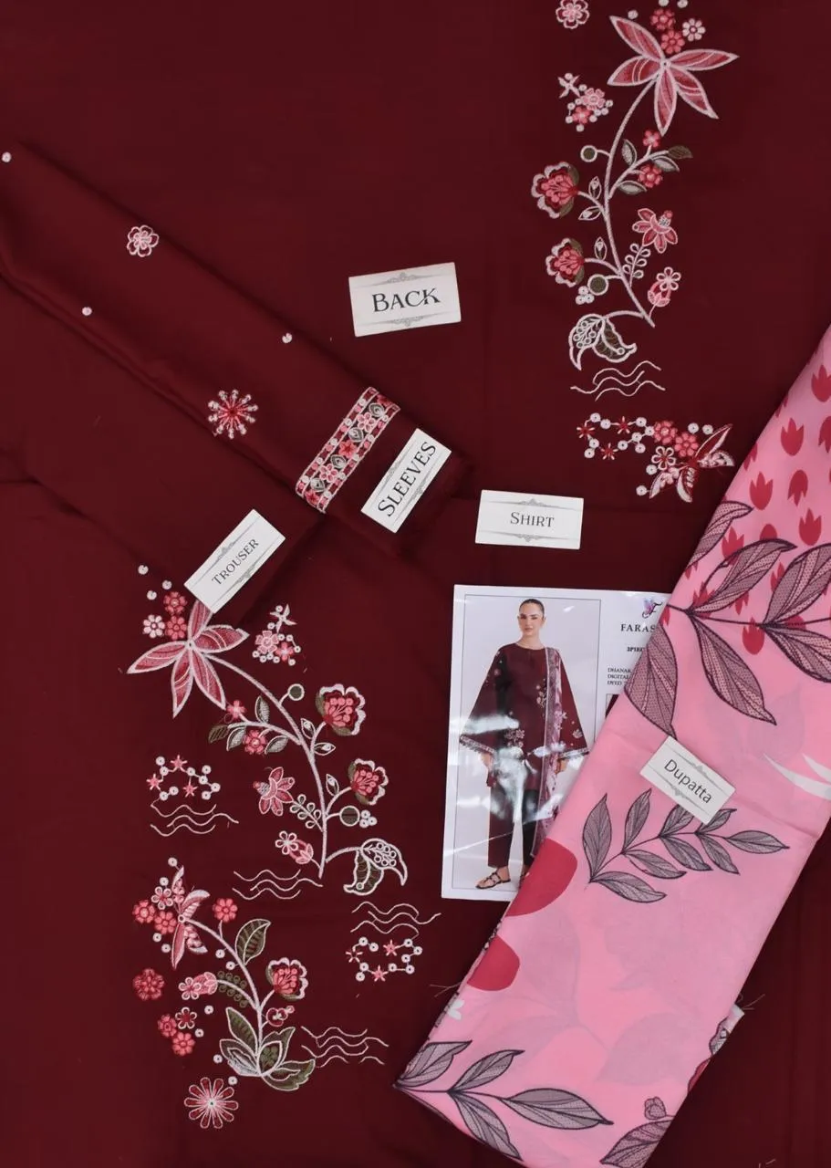 3 Pcs Women's Unstitched Embroidered Suit