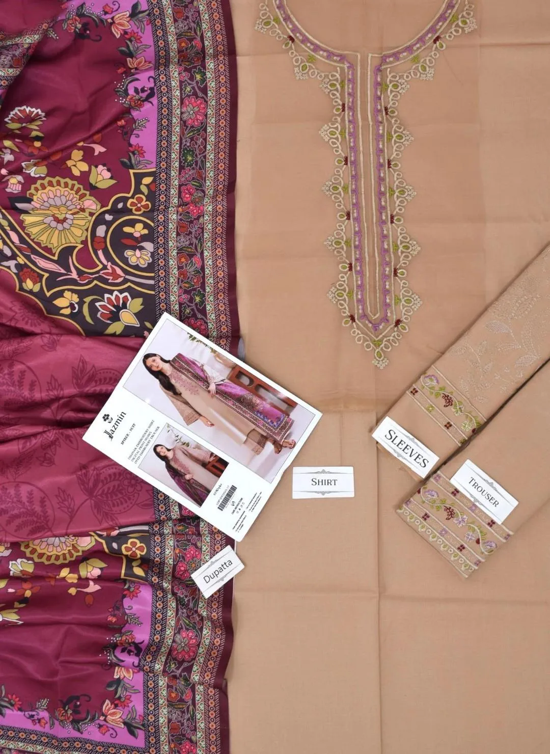 3 Pcs Women's Unstitched Embroidered Suit