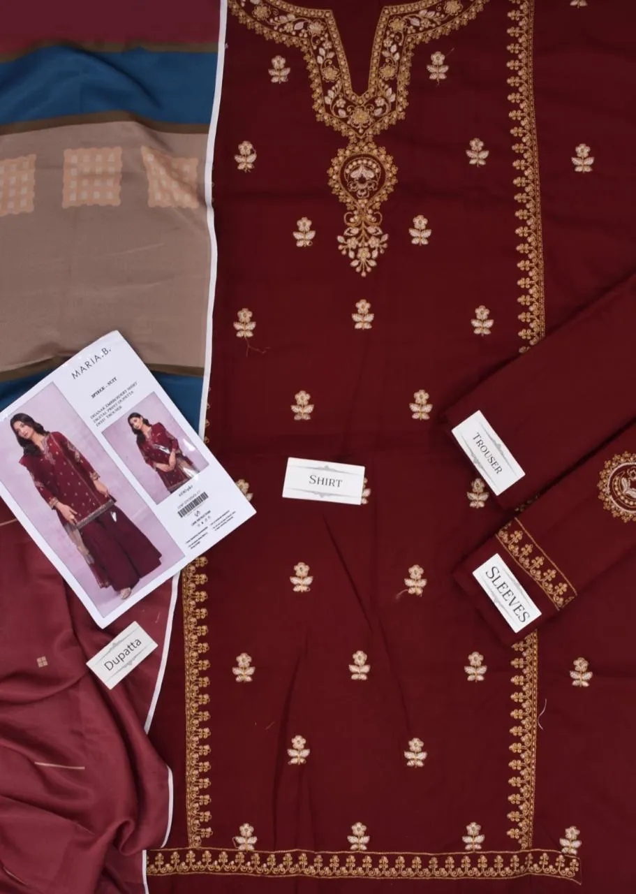 3 Pcs Women's Unstitched Embroidered Suit