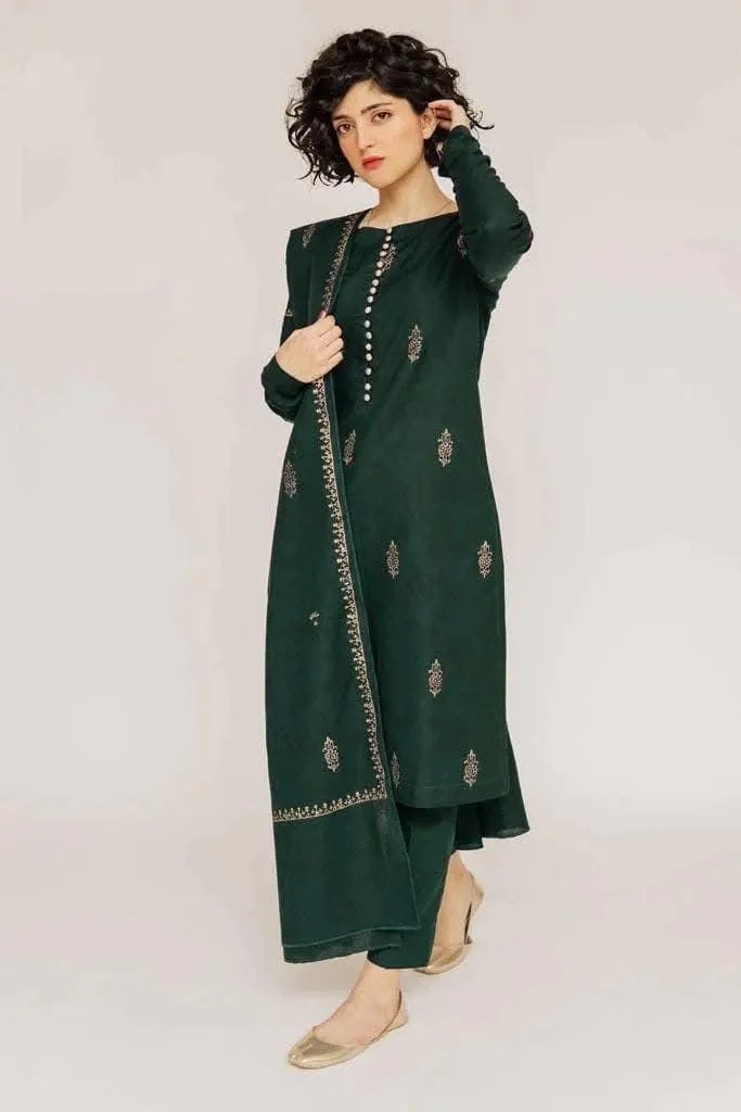 3 Pcs Women's Unstitched Embroidered Suit