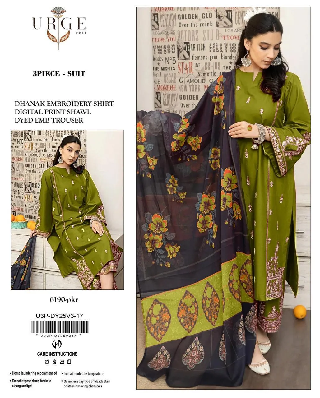 3 Pcs Women's Unstitched Embroidered Suit