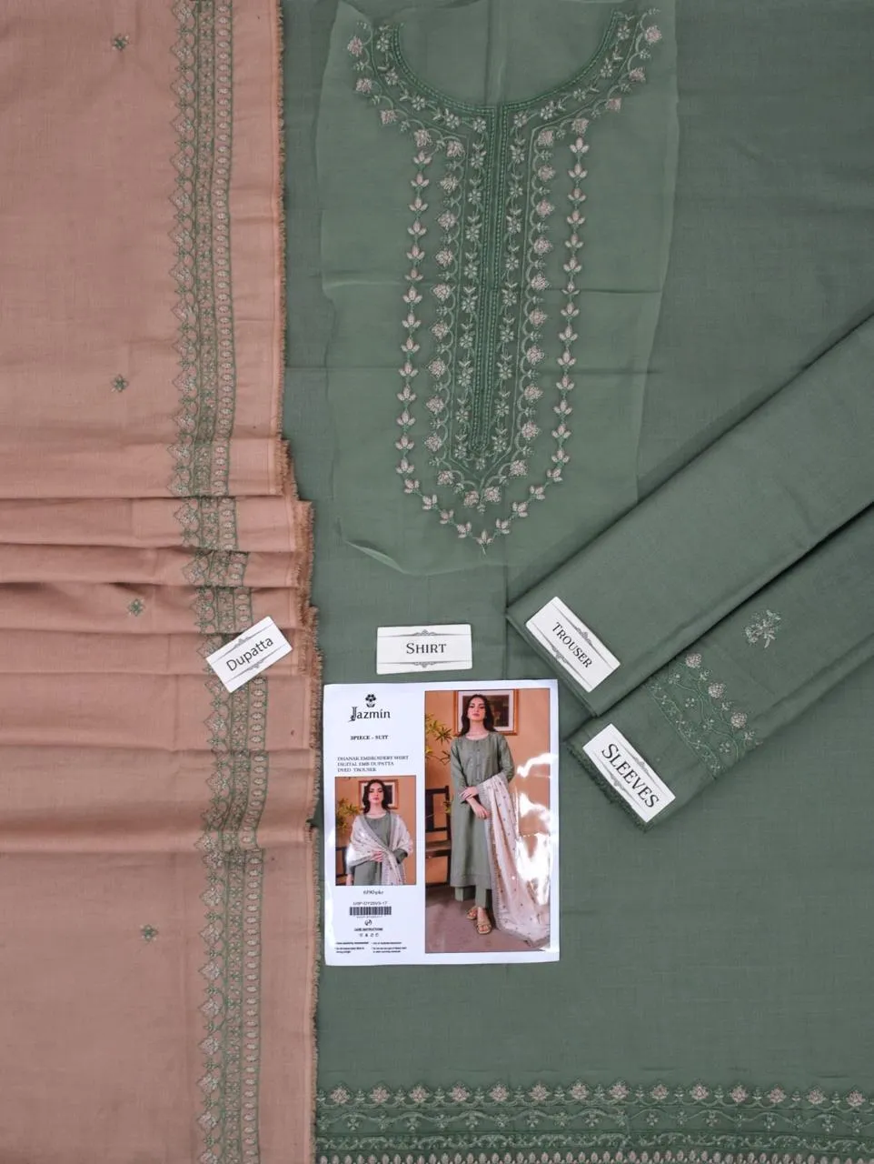 3 Pcs Women's Unstitched Embroidered Suit